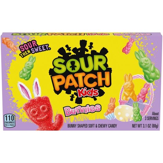 Sour Patch Easter Candy Bunnies Gummy Candy Theater Box, 3.1 Ounce, 12 Per Case