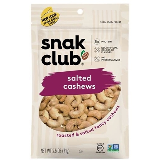 Snak Club Salted Cashews, 2.5 Ounce, 6 per case