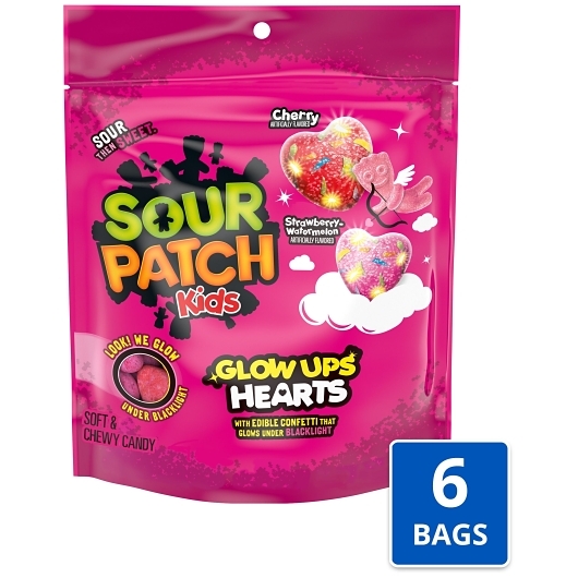 Sour Patch Kids Glowups Valentine Soft Candy, 8.4 Ounce, 6 Per Case