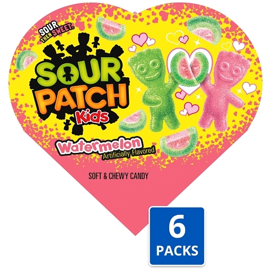 Sour Patch Heart Valentine Candy Watermelon Gummy Candy Gift Box, 3.4 Ounce, 6 Per Case