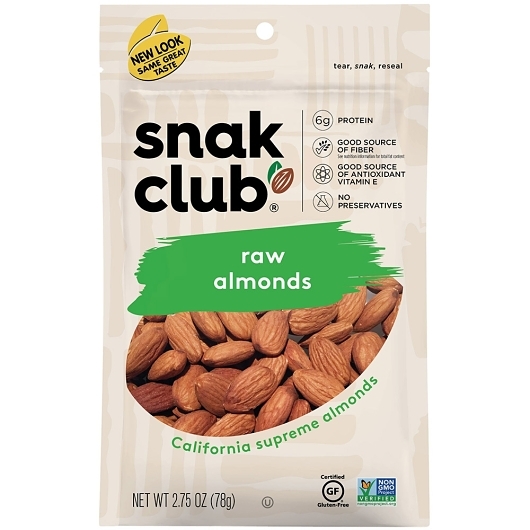 Snak Club Raw Almonds, 2.75 Ounce, 6 per case