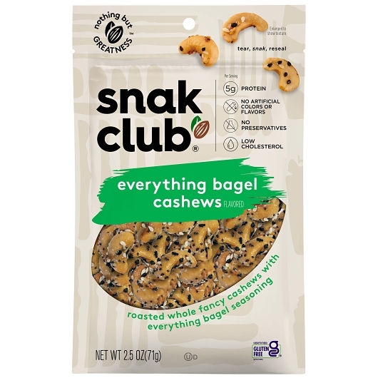 Snak Club Resealable Everything Bagel Cashews, 2.5 Ounce, 6 per case