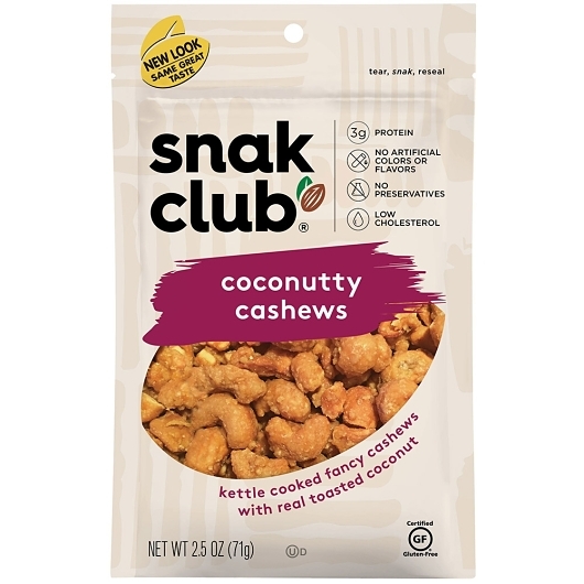 Snak Club Coconutty Cashews, 2.5 Ounce, 6 per case