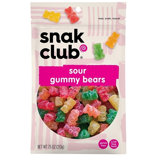 Snak Club Sour Gummy Bears, 7.5 Ounce, 6 per case