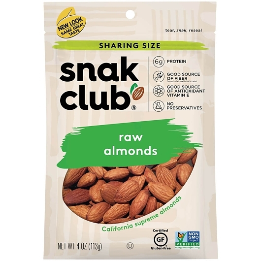 Snak Club Raw Almonds Share Size, 4 Ounce, 6 per case