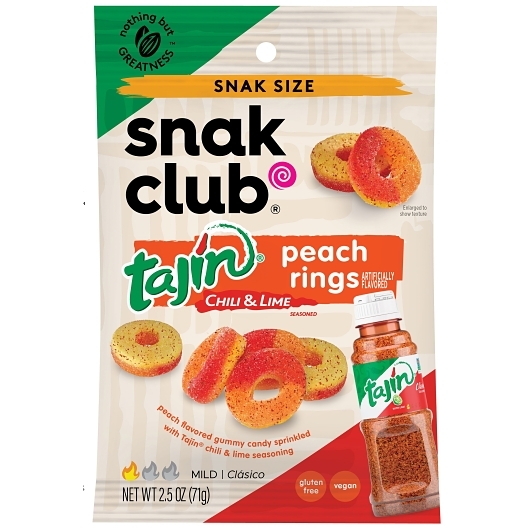 Snak Club Tajin Peach  Gummy Rings, 2.5 Ounce, 12 per case